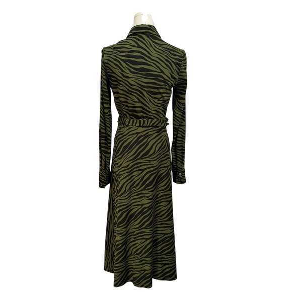 Boden Zebra Print Shirt Dress Olive Green Belted Midi Long Sleeve US 2 - Picture 4 of 12